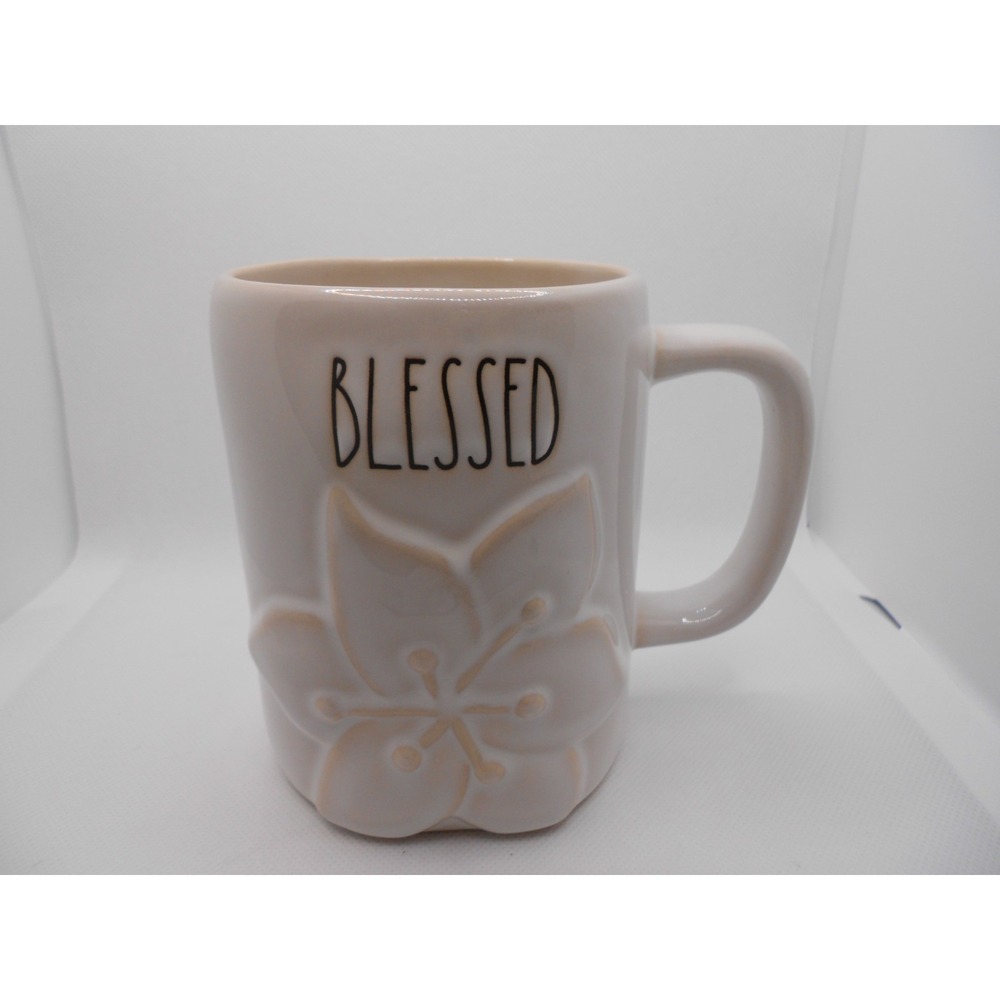 Rae Dunn "BLESSED" White on White Artisan Collection Farmhouse Coffee Tea Mug